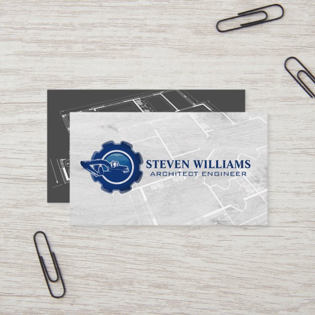 Tarjeta De Visita Construction Builder Logo | Blueprint  (Anverso/Reverso In Situ)