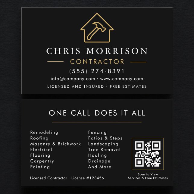 Tarjeta De Visita Construction Company Black Gold QR Code (Subido por el creador)