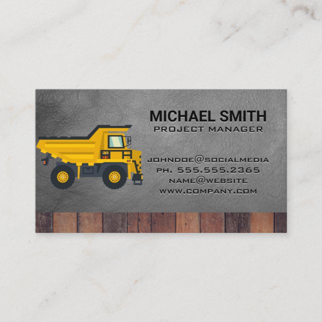 Tarjeta De Visita Construction Dump Truck Vehicle | General Contract (Anverso)