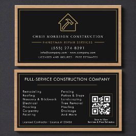Tarjeta De Visita Construction & Handyman QR Code Wood