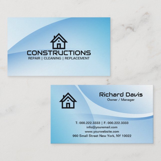 Tarjeta De Visita Construction House Roof Logo Blue (Anverso / Reverso)