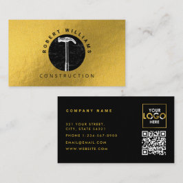 Tarjeta De Visita Construction Metal QR Code Black Metallic Gold