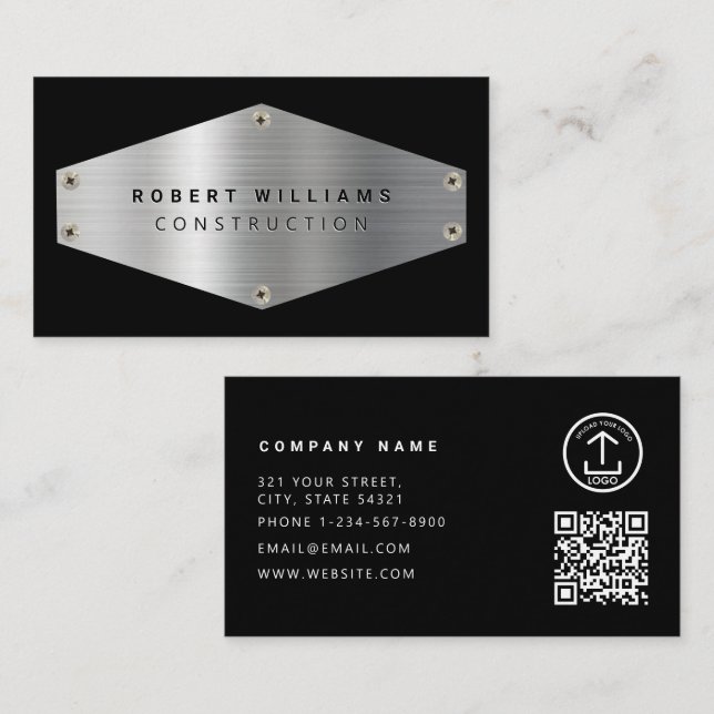 Tarjeta De Visita Construction Metal QR Code Black Metallic Silver (Anverso / Reverso)