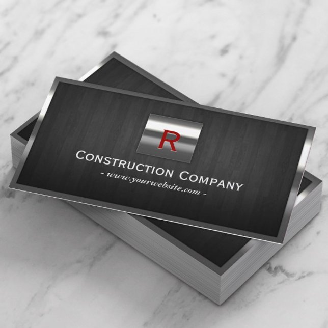 Tarjeta De Visita Construction Metal & Wood Monogram Professional (Subido por el creador)