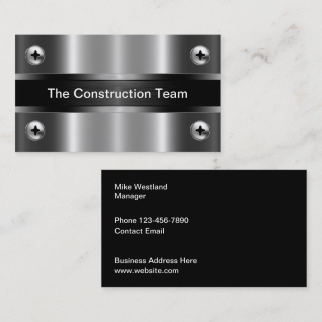 Tarjeta De Visita Construction Silver Metallic Tone Look (Anverso / Reverso)