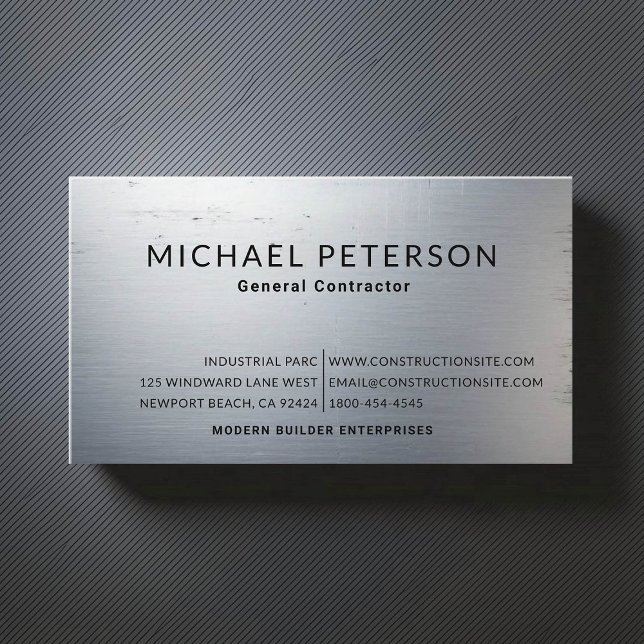 Tarjeta De Visita Constructor Constructor Desarrollador Cepillado Ac (construction company builder remodeling business card brushed steel simple minimalist modern)