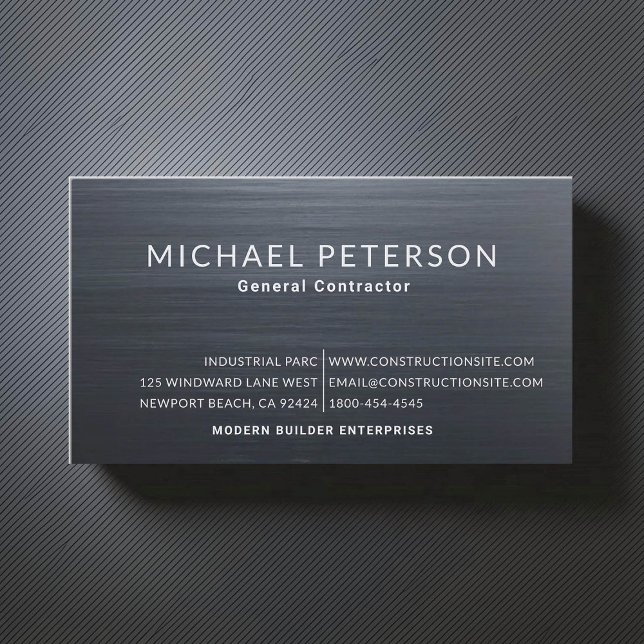 Tarjeta De Visita Constructor Constructor Desarrollador Cepillado de (construction company builder remodeling business card brushed dark blue steel simple minimalist)