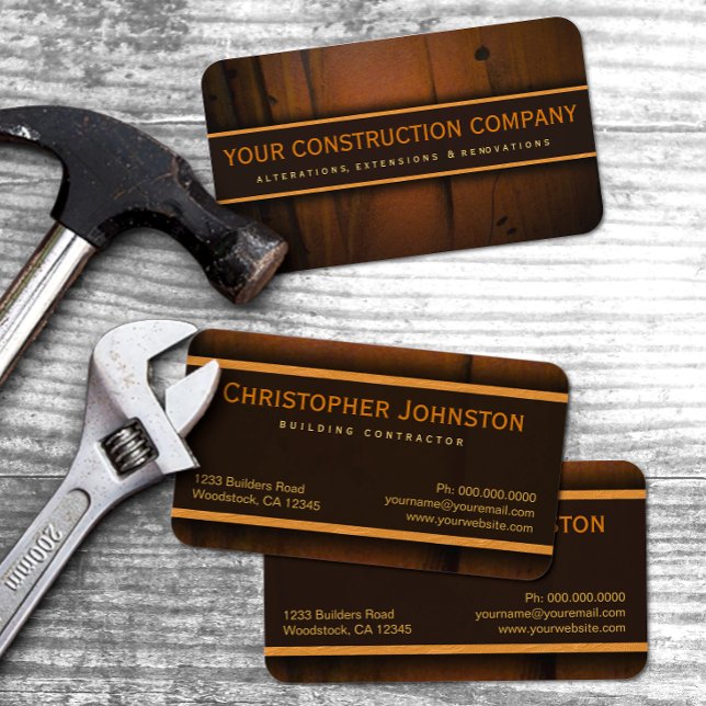 Tarjeta De Visita Constructor Contratista Faux Pine Wood (Subido por el creador)