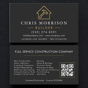Tarjeta De Visita Constructor de código QR negro y dorado