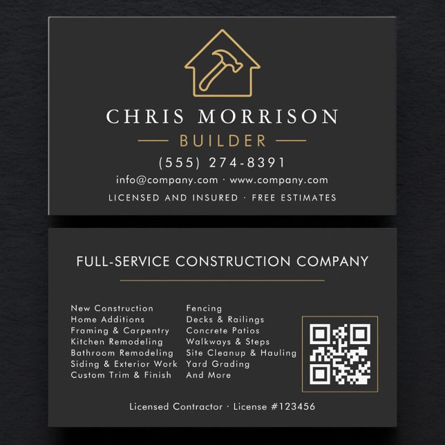 Tarjeta De Visita Constructor de código QR negro y dorado (Subido por el creador)