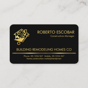 Tarjeta De Visita Constructor de herramientas de mano de línea dorad