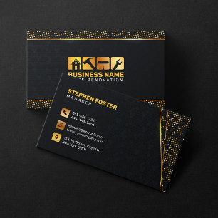 Tarjeta De Visita Constructor de Renovación de Hogar de Oro Negro de
