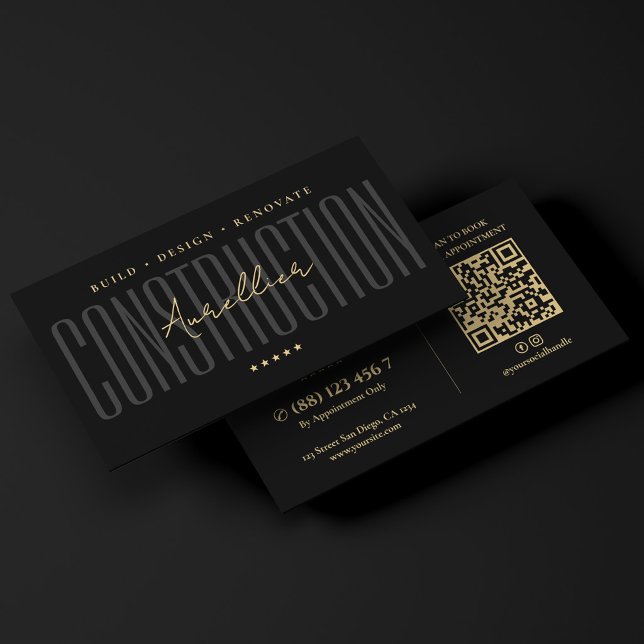 Tarjeta De Visita Constructor General Negro Construcción Mínima  (Minimal Construction Black General Contractor Business Card
)