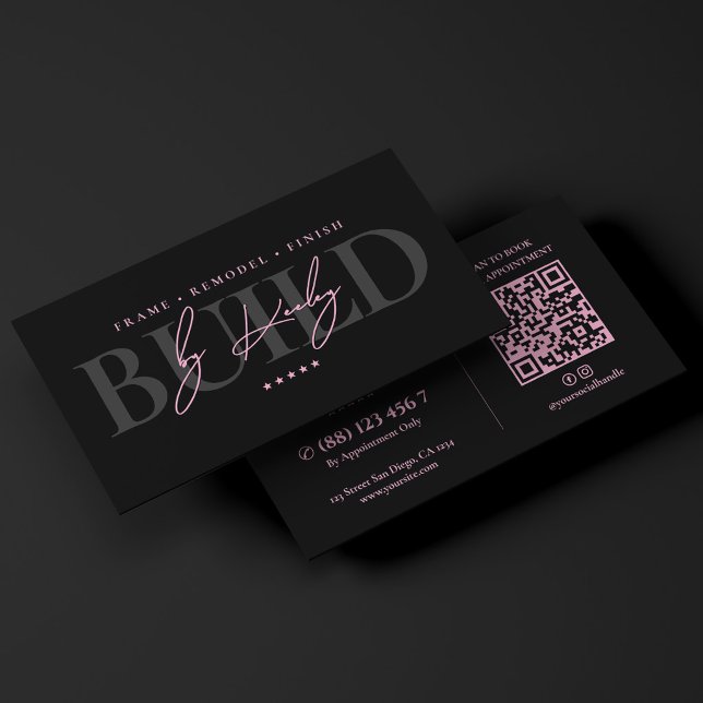 Tarjeta De Visita Constructor minimal rosa negro Contratista (Minimal Construction Builder Pink Black Contractor Business Card
)