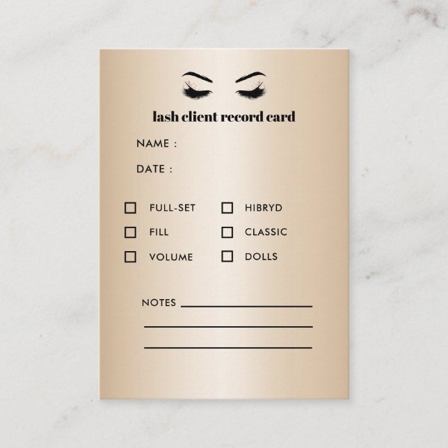 Tarjeta De Visita Consulta de cliente de extensión Eyelash Gold (Anverso)