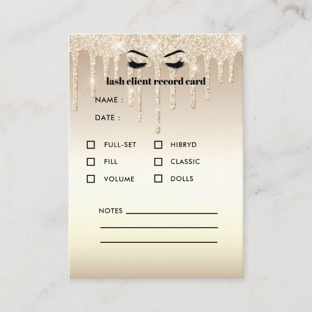Tarjeta De Visita Consulta de cliente de Eyelash Purpurina Gold (Anverso)