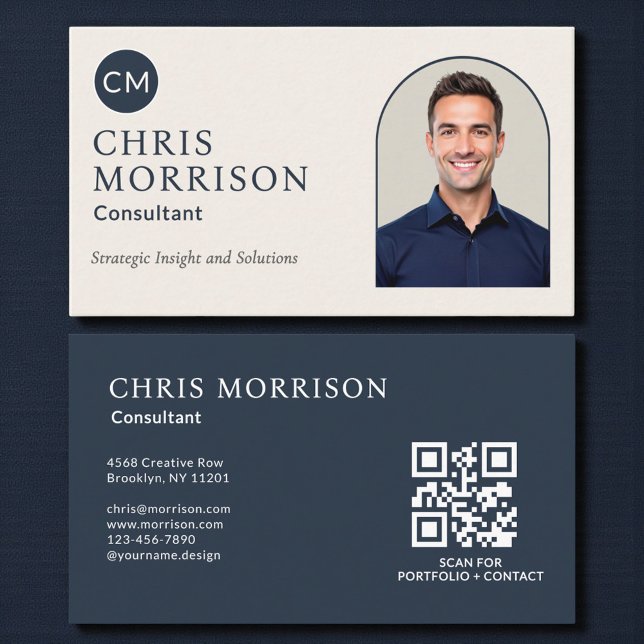 Tarjeta De Visita Consultant Photo QR Code Navy Blue (Subido por el creador)