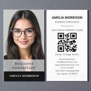 Tarjeta De Visita Consultor blanco negro moderno fotografía de códig
