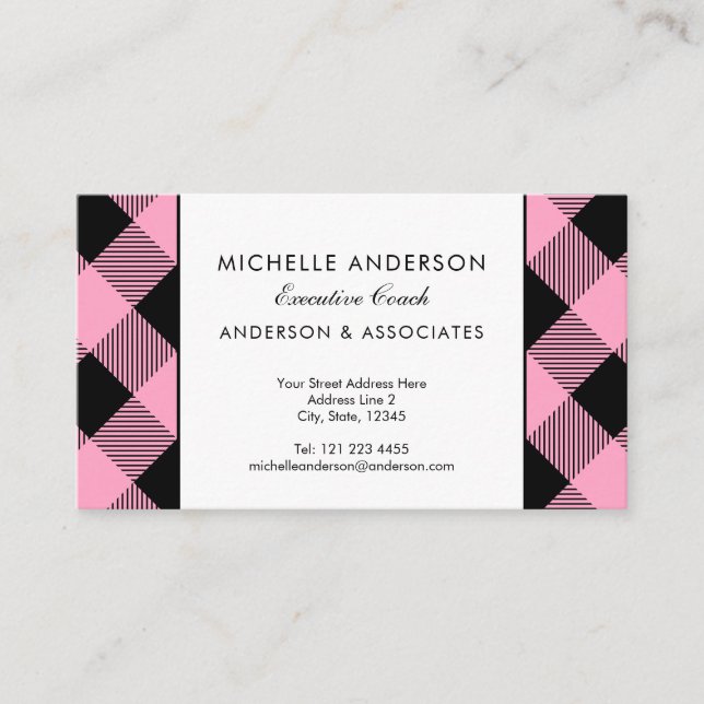 Tarjeta De Visita Consultor comercial de comprobación de búfalo rosa (Anverso)