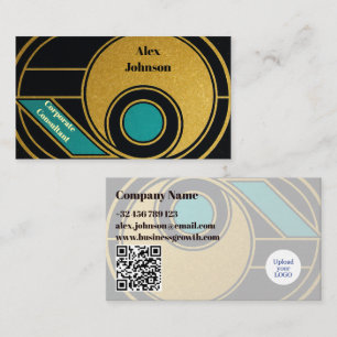 Tarjeta De Visita Consultor corporativo Verde azulado Art Deco de or