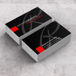 Tarjeta De Visita Consultor creativo negro y rojo monograma elegante