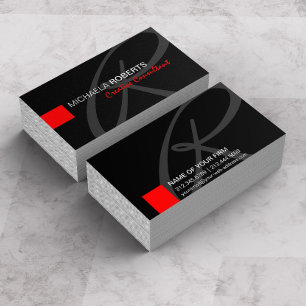 Tarjeta De Visita Consultor creativo negro y rojo monograma elegante