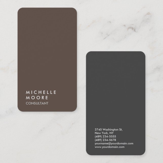 Tarjeta De Visita Consultor creativo y sencillo de moda gris marrón  (Anverso / Reverso)