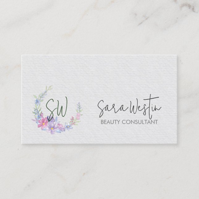 Tarjeta De Visita Consultor de Belleza Beautician Flor Monograma Bus (Anverso)