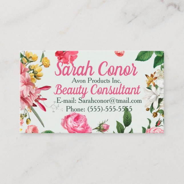 Tarjeta De Visita Consultor de belleza floral (Anverso)