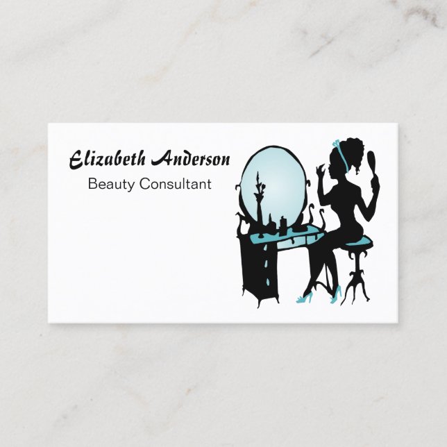 Tarjeta De Visita Consultor de Belleza Girly Verde azulado Salón de  (Anverso)