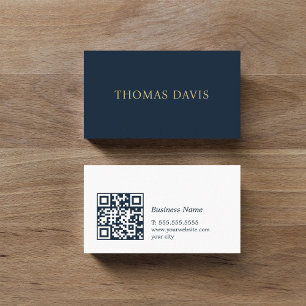 Tarjeta De Visita Consultor de código QR azul elegante minimalista