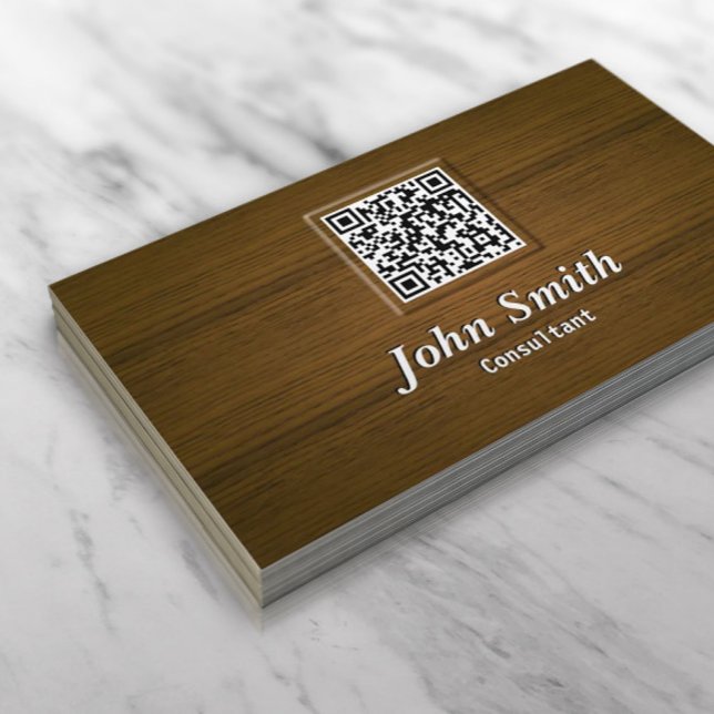Tarjeta De Visita Consultor de código QR de madera elegante (Subido por el creador)