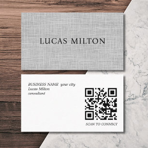 Tarjeta De Visita Consultor de código QR gris de textura elegante
