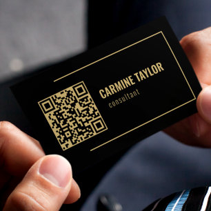 Tarjeta De Visita Consultor de código QR negro y dorado
