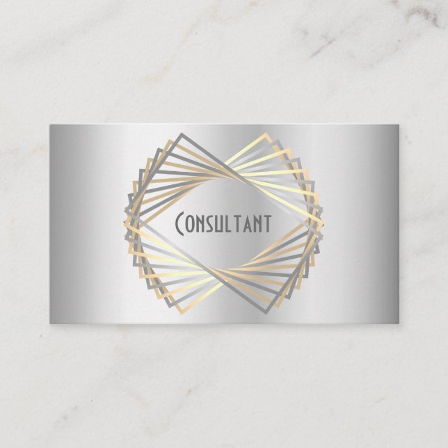 Tarjeta De Visita Consultor de diseño dorado de plata geométrica abs (Anverso)