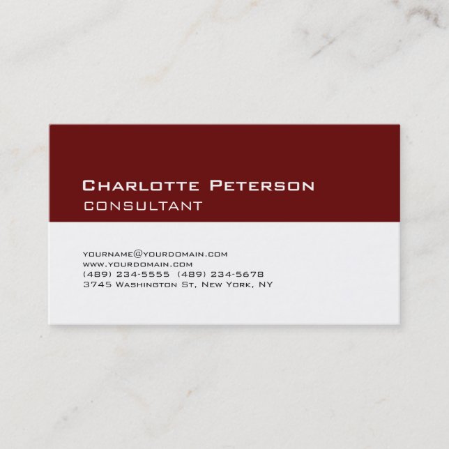Tarjeta De Visita Consultor de estilo moderno rojo blanco (Anverso)