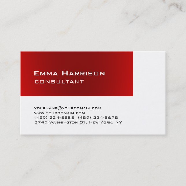 Tarjeta De Visita Consultor de estilo moderno rojo blanco (Anverso)