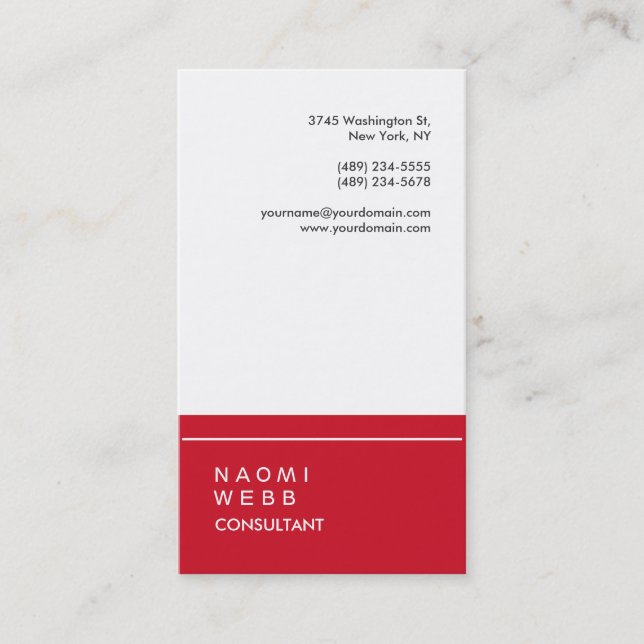 Tarjeta De Visita Consultor de estilo moderno rojo blanco creativo (Anverso)