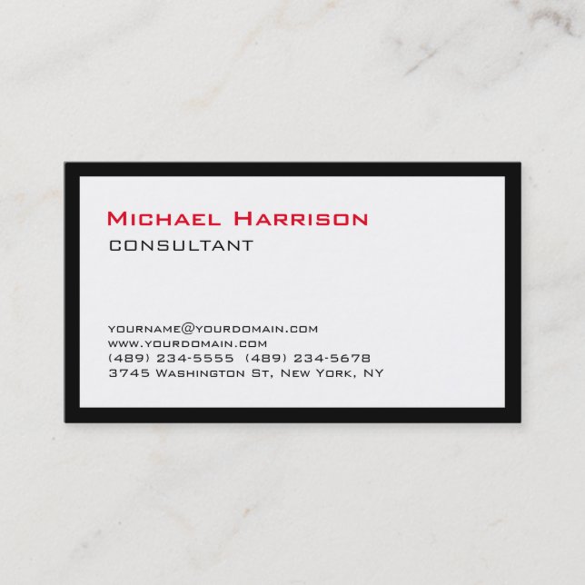 Tarjeta De Visita Consultor de estilo moderno rojo negro blanco (Anverso)