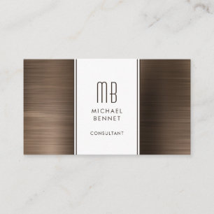 Tarjeta De Visita Consultor de Hoja Metálica Bronce Marrón Monograma