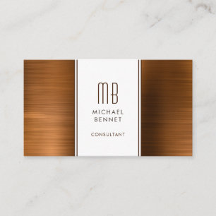 Tarjeta De Visita Consultor de Hoja Metálica de Cobre Marrón Monogra