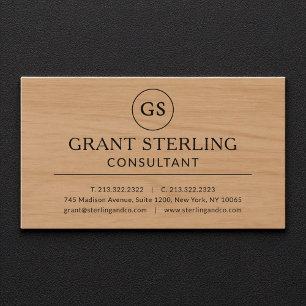 Tarjeta De Visita Consultor de Madera Moderna Lujo Monograma