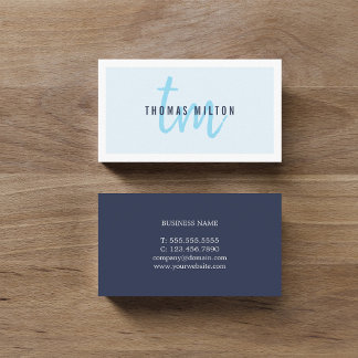 Tarjeta De Visita Consultor de Monograma Blanco Azul Moderno
