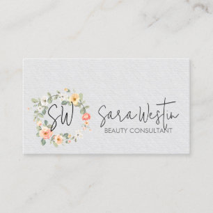 Tarjeta De Visita Consultor de Monograma Floral de Flores de Melocot