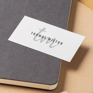 Tarjeta De Visita Consultor de monograma gris blanco elegante modern