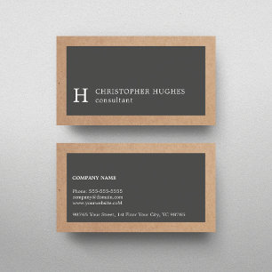 Tarjeta De Visita Consultor de Monograma Kraft Gris Elegante Simple