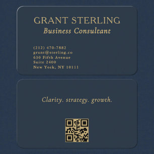 Tarjeta De Visita Consultor de negocios código QR Azul Marino Dorado