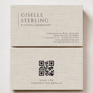 Tarjeta De Visita Consultor de Negocios Código QR Lino Neutro de Luj