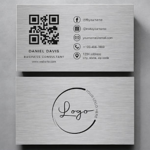 Tarjeta De Visita Consultor de Negocios Código QR Metálico