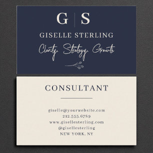 Tarjeta De Visita Consultor de negocios Elegant Navy Blue Cream